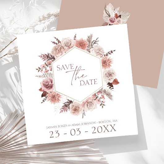 Save The Date Boho Terracotta Neutral Floral Mariage