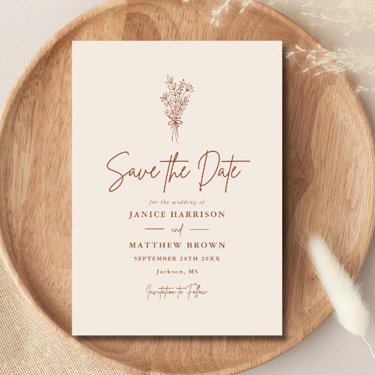 Save The Date Boho Terracotta Orange Brûlé Mariage Rustique