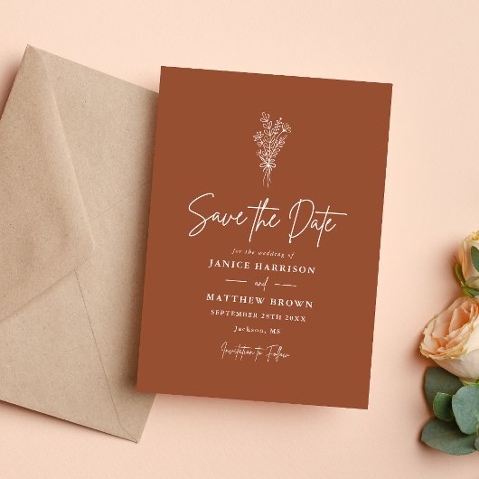Save The Date Boho Terracotta Orange Brûlé Mariage Rustique