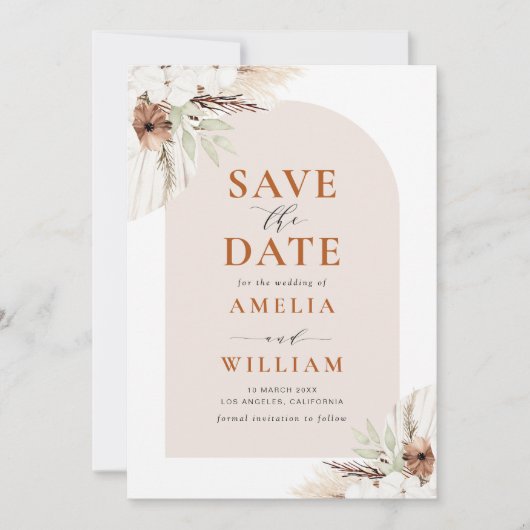 Save The Date Boho terracotta pampas arche Enregistrer la date (Devant)