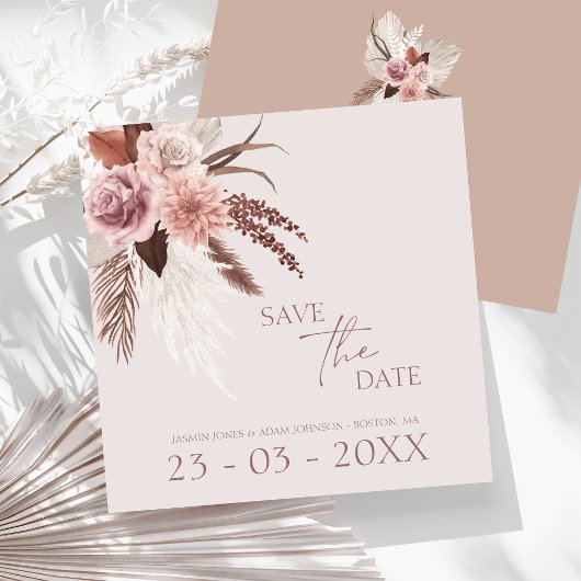 Save The Date Boho Terracotta Pampas Grass Mariage Floral