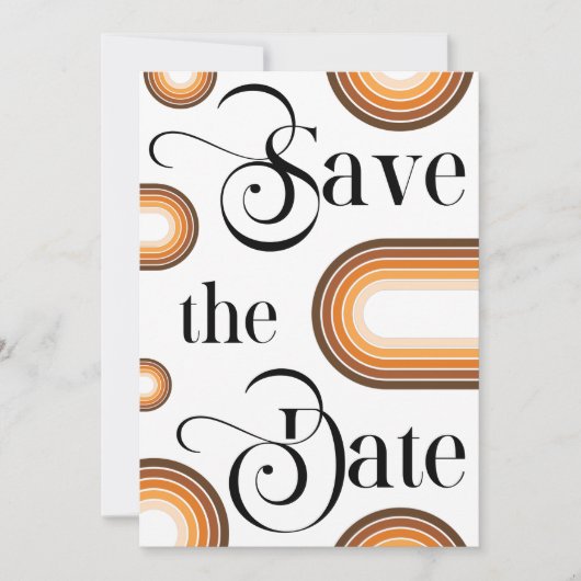 Save The Date Boho Terracotta Rainbow Retro Script Mariage photo (Devant)