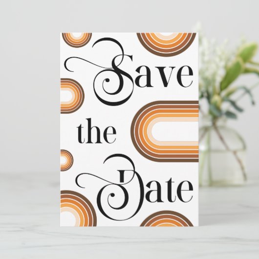 Save The Date Boho Terracotta Rainbow Retro Script Mariage photo (Debout devant)
