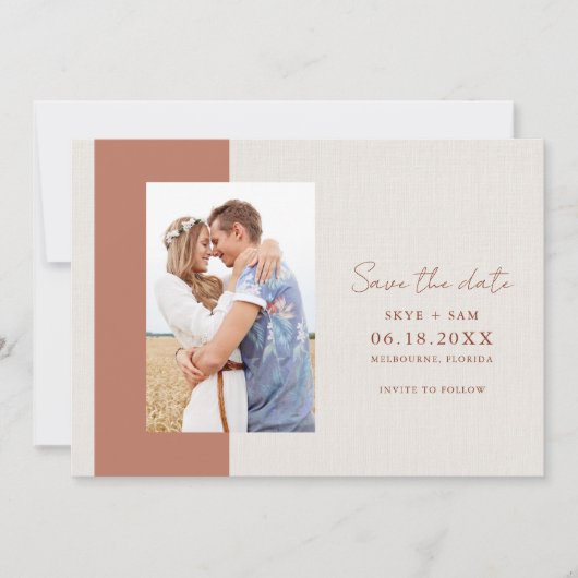Save The Date Boho Terracotta Simple Photo Mariage (Devant)