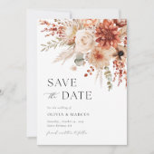 Save The Date Boho Terracotta Taupe Floral Élégant Mariage (Devant)