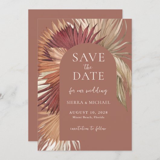 Save The Date Boho Tropical Fan Palms Wedding Enregistrer la dat (Devant / Derrière)