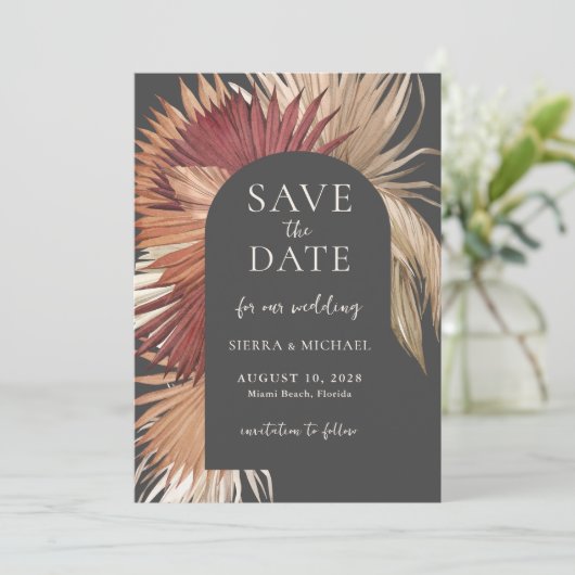 Save The Date Boho Tropical Fan Palms Wedding Enregistrer la dat (Debout devant)