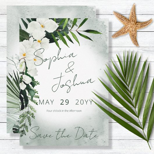 Save The Date Boho Tropical Plantes Vert Mariage aquarelle