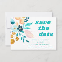 Boho Turquoise bleu et or aquarelle Mariage floral
