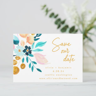Save The Date Boho Turquoise bleu floral main peint romantique