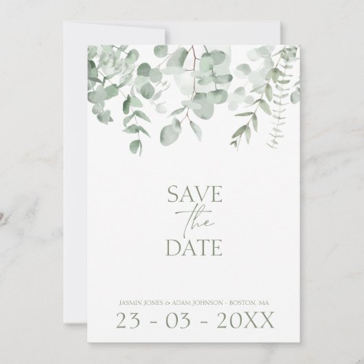Save The Date Boho Verdure Eucalyptus Mariage Enregistrer la dat (Devant)