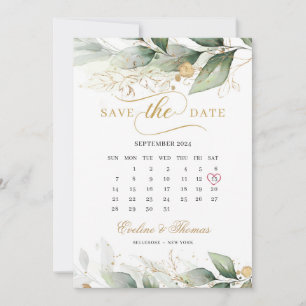 Save The Date Boho vert eucalyptus et or feuille mariage
