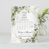Save The Date Boho vert feuillage or cadre mois calendrier (Debout devant)