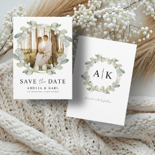 Save The Date Boho Vert Sauge Eucalyptus & Photo Mariage