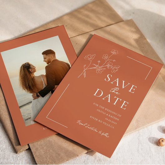 Save The Date Boho Warm Terracotta Floral Wedding Enregistrer la