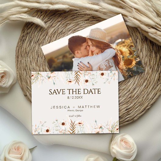 Save The Date Boho Watercolor Floral Wedding Photo