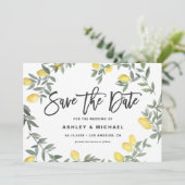 Save The Date Boho Watercolor Lemon Wreath Mariage d'été (Debout devant)
