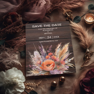 Save The Date Boho Watercolor Pampas Grass Mariage