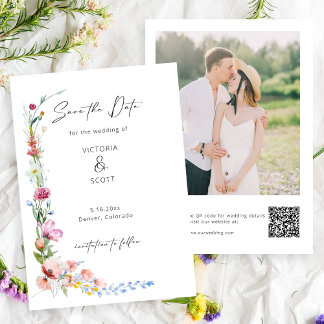 Save The Date Boho Watercolor Wildflower Calligraphy Wedding