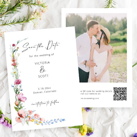 Save The Date Boho Watercolor Wildflower Calligraphy Wedding