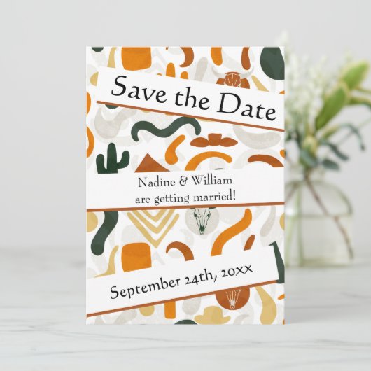 Save The Date Boho western QR code du désert cowboy cactus taure (Debout devant)