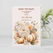 Save The Date Boho White and Gold Parties scintillant Citrouille (Debout devant)