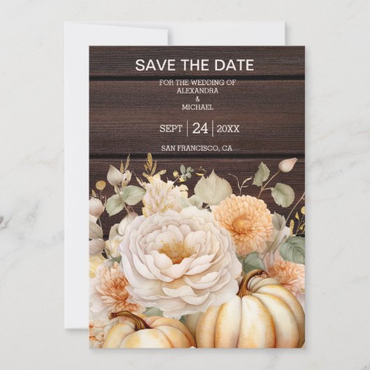 Save The Date Boho White and Gold Parties scintillant Citrouille (Devant)
