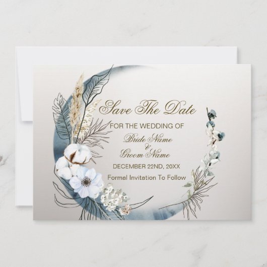 Save The Date Boho White Orchidée Fleurs Blue Moon Elegant Party (Devant)