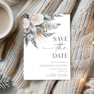 Save The Date Boho White Rose Floral Mariage Jardin