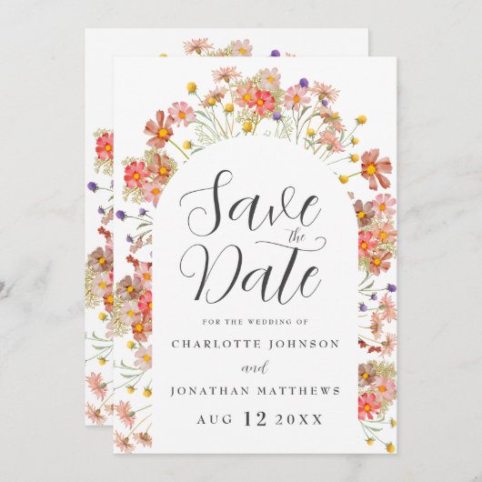 Save The Date Boho Wildflower Photo Arch Wedding (Devant / Derrière)