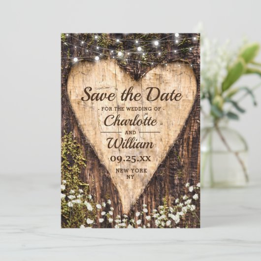 Save The Date Bois Barque Coeur Bébé Respiration Mariage Enregis (Debout devant)