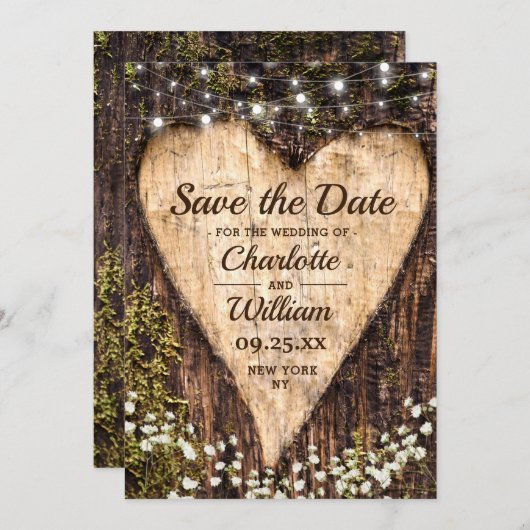 Save The Date Bois Barque Coeur Bébé Respiration Mariage Enregis (Devant / Derrière)