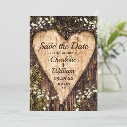 Save The Date Bois Barque Coeur Bébé Respiration Mariage Enregis (Debout devant)