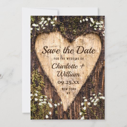 Save The Date Bois Barque Coeur Bébé Respiration Mariage Enregis (Devant)