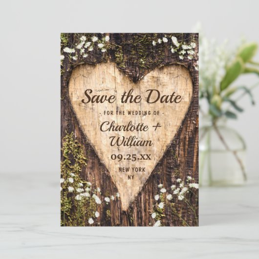 Save The Date Bois Barque Coeur Bébé Respiration Mariage Enregis (Debout devant)