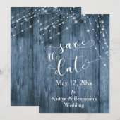 Save The Date Bois bleu rustique, cordes légères Enregistrer la (Devant / Derrière)