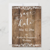 Save The Date Bois Brown rustique avec défilement Enregistrer la (Devant)