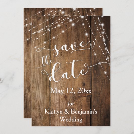 Save The Date Bois Brown rustique, Chaînes légères Enregistrer l (Devant / Derrière)