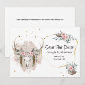 Save The Date Bois de cerf rose rose saumon vert chic bohème (Devant / Derrière)