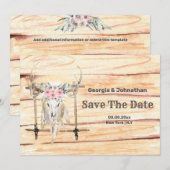 Save The Date Bois de cerf rose vert boho tribal plumes Sauvons (Devant / Derrière)