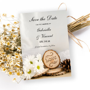 Save The Date Bois de marguerite blanc rustique Sauvez la date