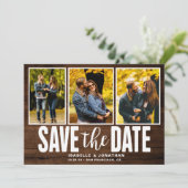 Save The Date Bois foncé rustique 3 photo Collage (Debout devant)