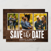Save The Date Bois foncé rustique 3 photo Collage (Devant / Derrière)