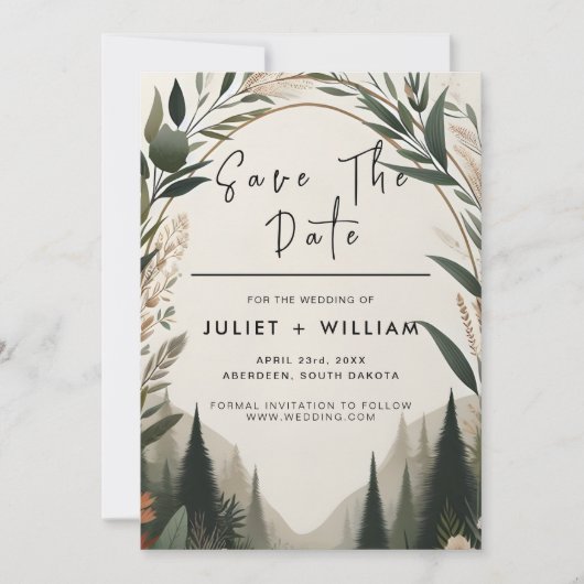 Save The Date Bois Forêt Grange rustique Mariage Arc de ferme (Devant)