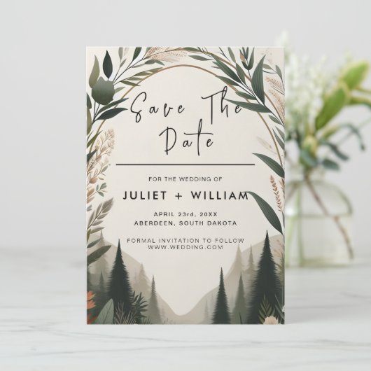 Save The Date Bois Forêt Grange rustique Mariage Arc de ferme (Debout devant)