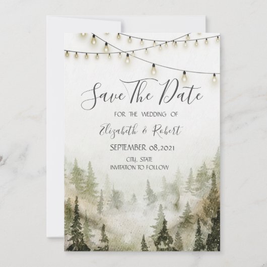 Save The Date Bois, Forêt, Pins Arbres, Lumières Enregistrer La  (Devant)