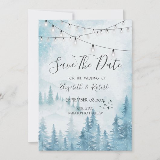Save The Date Bois, Forêt, Pins Lumières Enregistrer La Date (Devant)