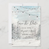 Save The Date Bois, Neige, Forêt Éclairage À Chaînes Enregistrer (Devant)