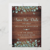 Save The Date Bois rustique Aquarelle Eucalyptus Mariage vert (Devant)