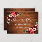 Save The Date Bois Rustique Bourgogne Floral Boho Enregistrer La (Devant / Derrière)